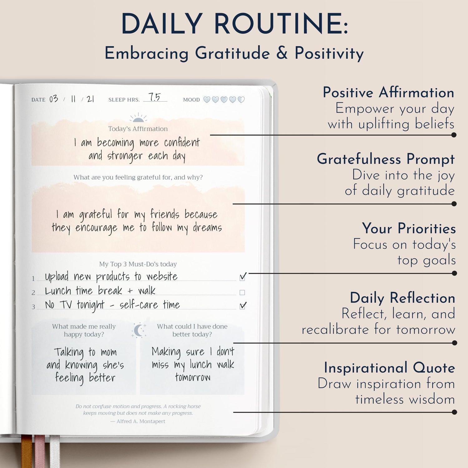 Gratitude journal with premium cover for daily mindfulness practice